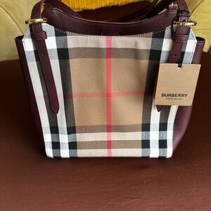 Burberry Small Canterbury Leather House Check Canvas Shoulder Tote Bag M…
